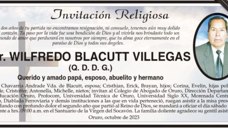 Invitación Religiosa para Dr. Wilfredo Blacutt Villegas