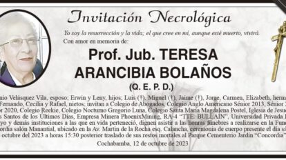 Invitación Necrológica: Prof. Jub. Teresa Arancibia Bolaños