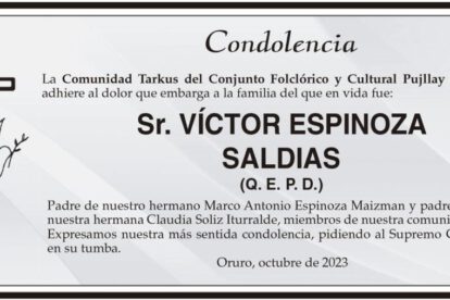 Condolencia por la muerte de Víctor Espinoza Saldias