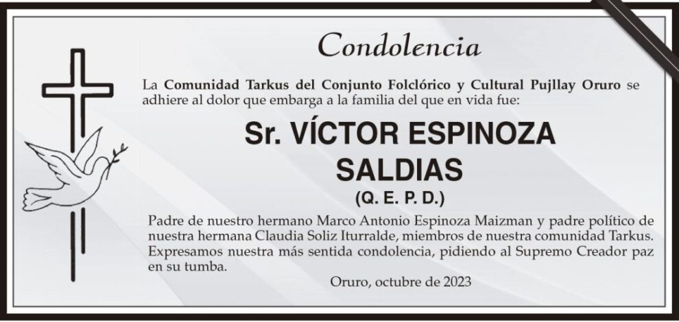 Condolencia por la muerte de Víctor Espinoza Saldias