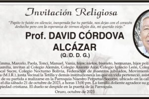 Invitación religiosa para Prof. David Córdova Alcázar
