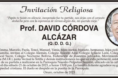 Invitación religiosa para Prof. David Córdova Alcázar