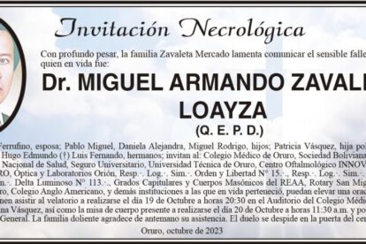 Invitación Necrológica: Dr. Miguel Armando Zavaleta Loayza