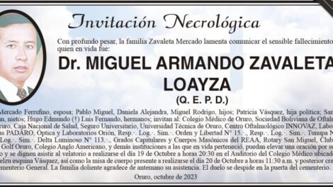 Invitación Necrológica: Dr. Miguel Armando Zavaleta Loayza