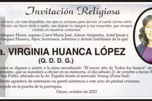 Invitación Religiosa en memoria de Virginia Huanca López