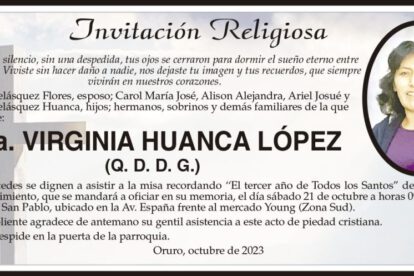 Invitación Religiosa en memoria de Virginia Huanca López