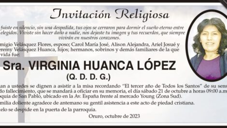 Invitación Religiosa en memoria de Virginia Huanca López