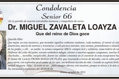 Condolencia por la partida del Dr. Miguel Zavaleta Loayza