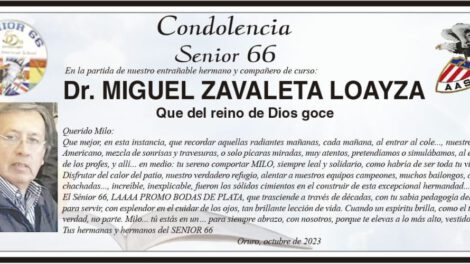 Condolencia por la partida del Dr. Miguel Zavaleta Loayza