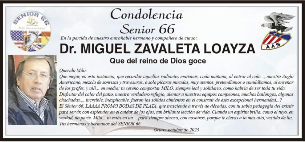 Condolencia por la partida del Dr. Miguel Zavaleta Loayza