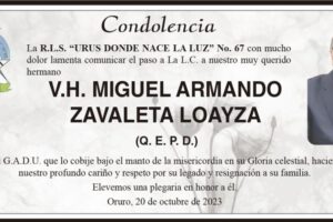 Condolencia por Miguel Armando Zavaleta Loayza