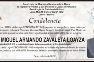 Condolencia por la pérdida de Miguel Armando Zavaleta Loayza