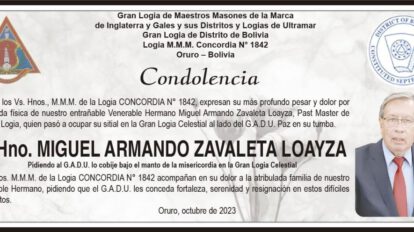 Condolencia por la pérdida de Miguel Armando Zavaleta Loayza