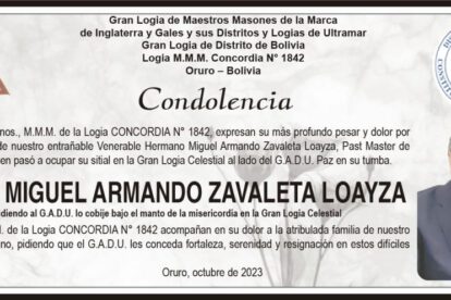 Condolencia por la pérdida de Miguel Armando Zavaleta Loayza