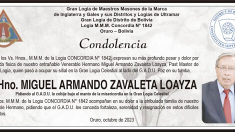Condolencia por la pérdida de Miguel Armando Zavaleta Loayza
