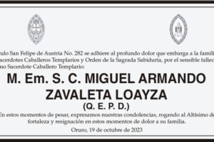Condolencia por el fallecimiento de M. Em. S. C. Miguel Armando Zavaleta Loayza