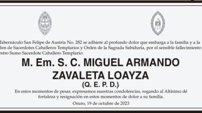 Condolencia por el fallecimiento de M. Em. S. C. Miguel Armando Zavaleta Loayza