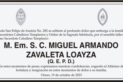 Condolencia por el fallecimiento de M. Em. S. C. Miguel Armando Zavaleta Loayza