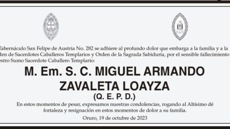 Condolencia por el fallecimiento de M. Em. S. C. Miguel Armando Zavaleta Loayza