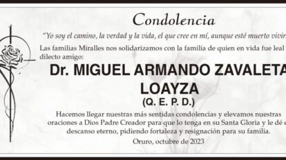 Condolencia por el Dr. Miguel Armando Zavaleta Loayza