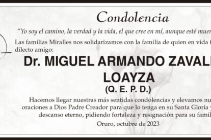 Condolencia por el Dr. Miguel Armando Zavaleta Loayza