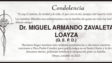 Condolencia por el Dr. Miguel Armando Zavaleta Loayza