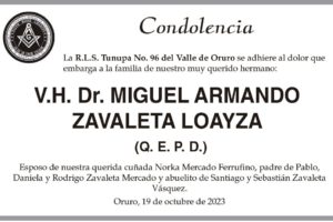 Condolencia por la muerte de Miguel Armando Zavaleta Loayza