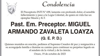 Condolencia por el fallecimiento de Miguel Armando Zavaleta Loayza