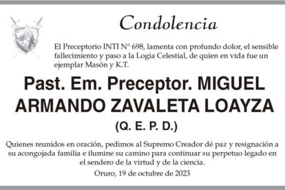 Condolencia por el fallecimiento de Miguel Armando Zavaleta Loayza