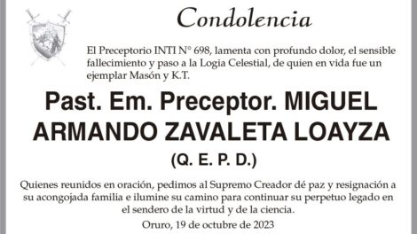 Condolencia por el fallecimiento de Miguel Armando Zavaleta Loayza