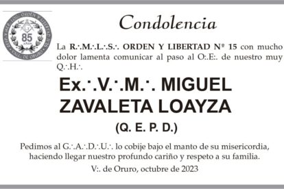 Condolencia por Miguel Zavaleta Loayza