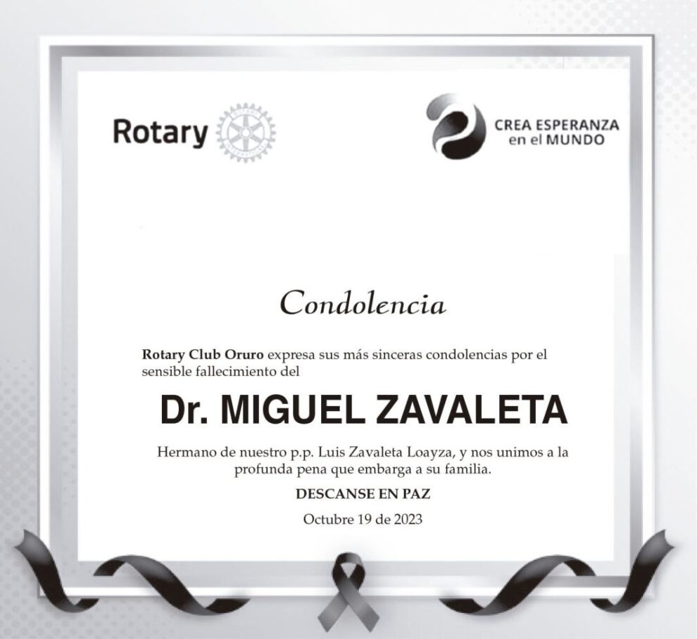Condolencias por el fallecimiento del Dr. Miguel Zavaleta