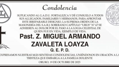 Condolencia por el fallecimiento de Past. Z. Miguel Armando Zavaleta Loayza Q. E. P. D.