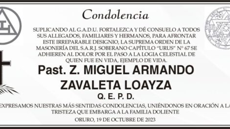 Condolencia por el fallecimiento de Past. Z. Miguel Armando Zavaleta Loayza Q. E. P. D.