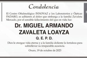 Condolencia por el fallecimiento del Dr. Miguel Armando Zavaleta Loayza