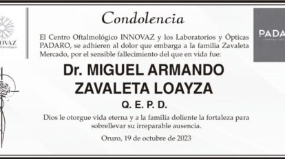 Condolencia por el fallecimiento del Dr. Miguel Armando Zavaleta Loayza