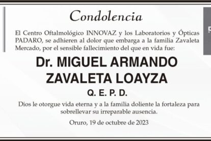 Condolencia por el fallecimiento del Dr. Miguel Armando Zavaleta Loayza