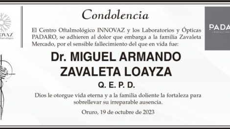 Condolencia por el fallecimiento del Dr. Miguel Armando Zavaleta Loayza
