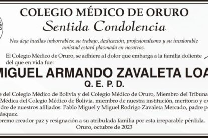 Condolencias por la pérdida del Dr. Miguel Armando Zavaleta Loayza