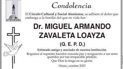 Condolencia por el Dr. Miguel Armando Zavaleta Loayza