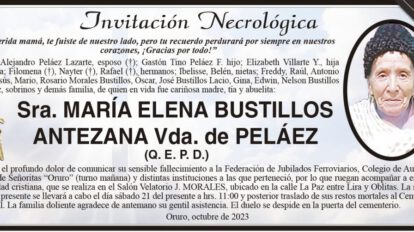 Invitación Necrológica de María Elena Bustillos Antezana