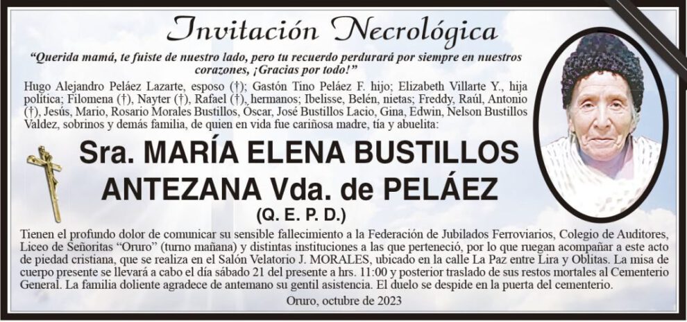 Invitación Necrológica de María Elena Bustillos Antezana