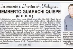 Agradecimiento e Invitación Religiosa por Prof. Remberto Guarachi Quispe