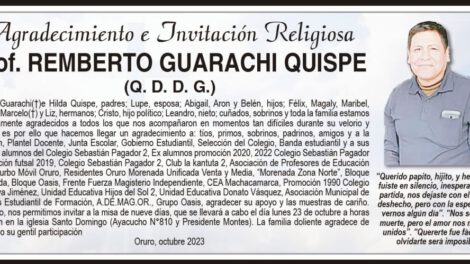 Agradecimiento e Invitación Religiosa por Prof. Remberto Guarachi Quispe