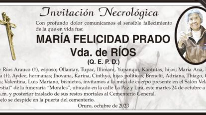 Invitación Necrológica: María Felicidad Prado Vda. de Ríos