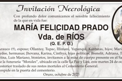 Invitación Necrológica: María Felicidad Prado Vda. de Ríos