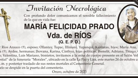 Invitación Necrológica: María Felicidad Prado Vda. de Ríos