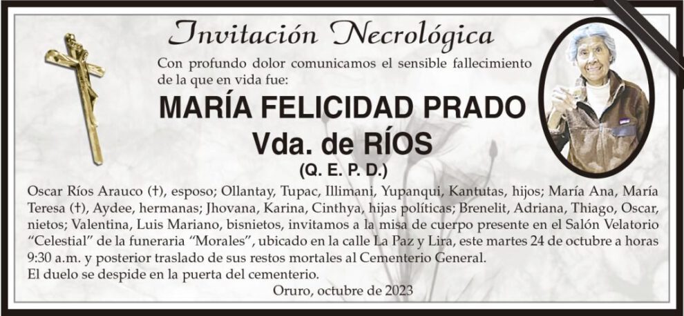 Invitación Necrológica: María Felicidad Prado Vda. de Ríos