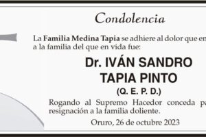 Condolencia por el Dr. Iván Sandro Tapia Pinto