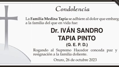Condolencia por el Dr. Iván Sandro Tapia Pinto